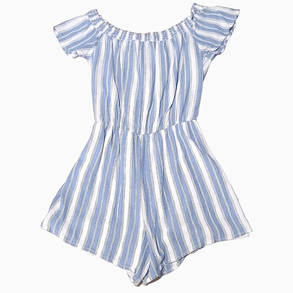 Hollister Women's Short Sleeve Romper Blue and White Stripes Size Medium